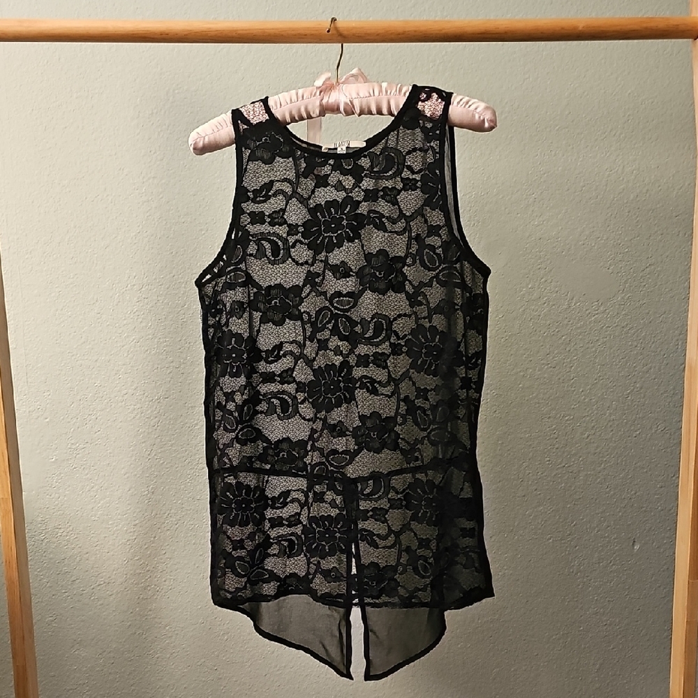 Anthrologie Black Lace and Mesh Sleeveless Top